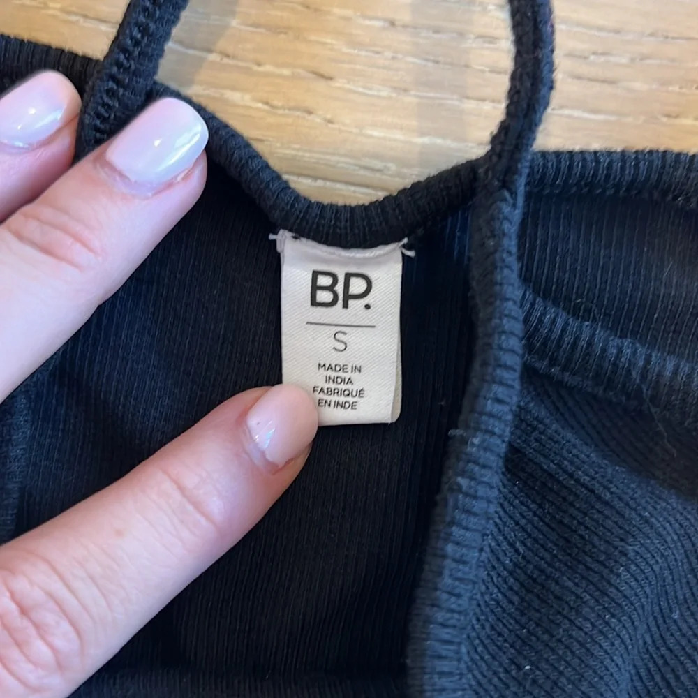 BP Black Ribbed Bodysuit Basic Layering Piece Dark Stretch Jersey Knit Small - Picture 3 of 6